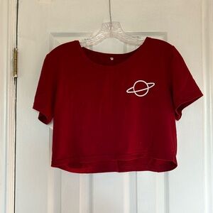 Maroon crop top with Saturn detail